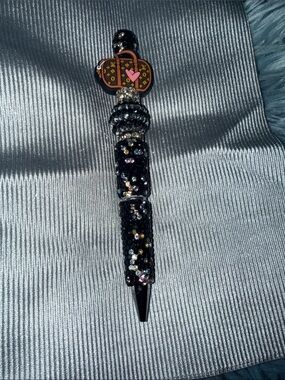 Sparkling Black Beaded Pen with Charm